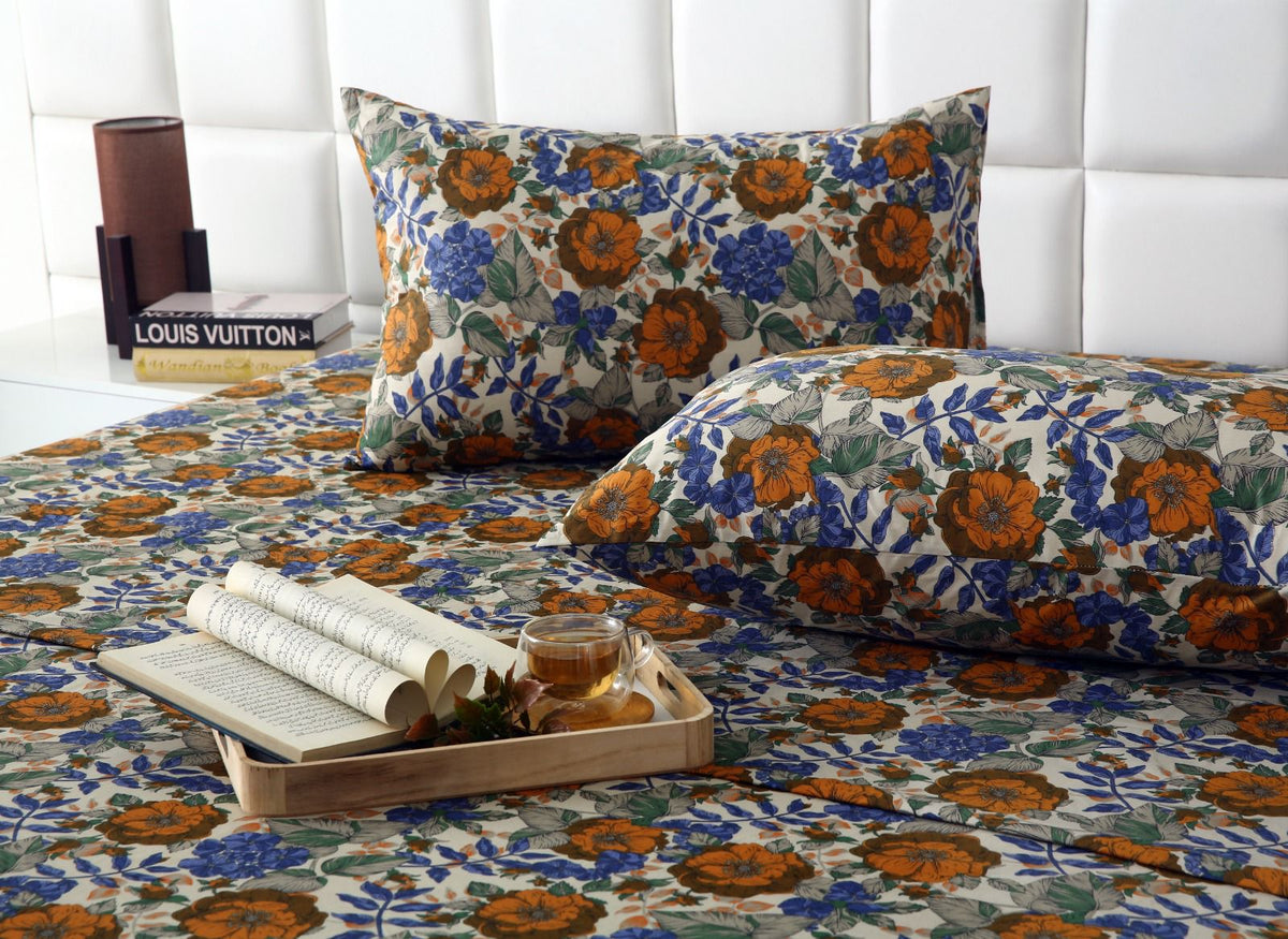 3 PCs Double Bed Sheet With Same Packing- Starlit Bloom Bed Sheets Apricot
