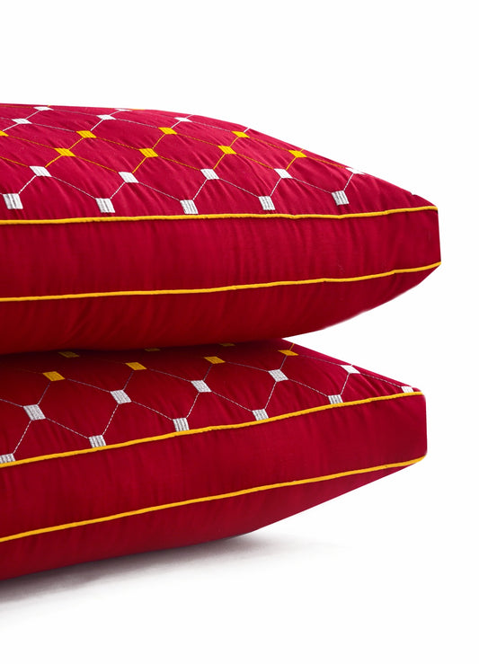 2PCs Embroidered Bed Pillows- Burgundy FILLINGS The Apricot Linen