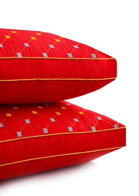 2PCs Embroidered Bed Pillows- RED FILLINGS The Apricot Linen