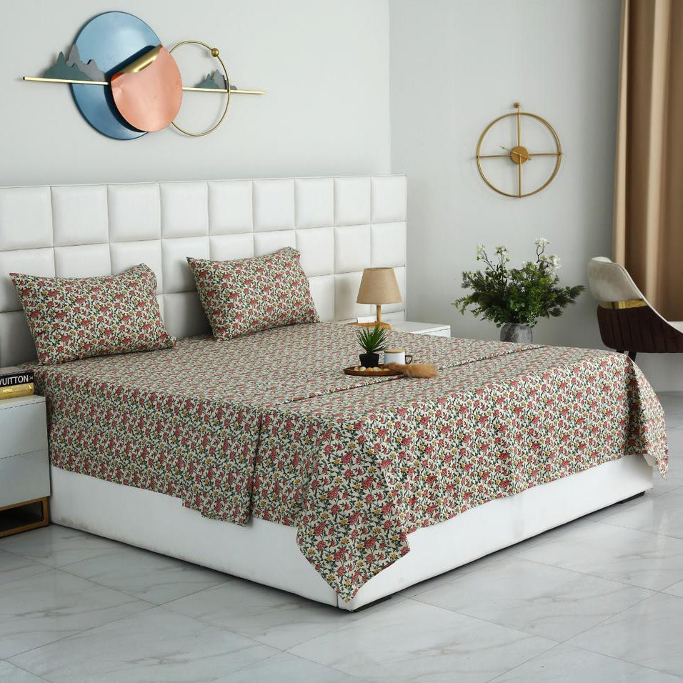 3 PCs Double Bed Sheet With Same Packing- Premium Vector Bed Sheets Apricot