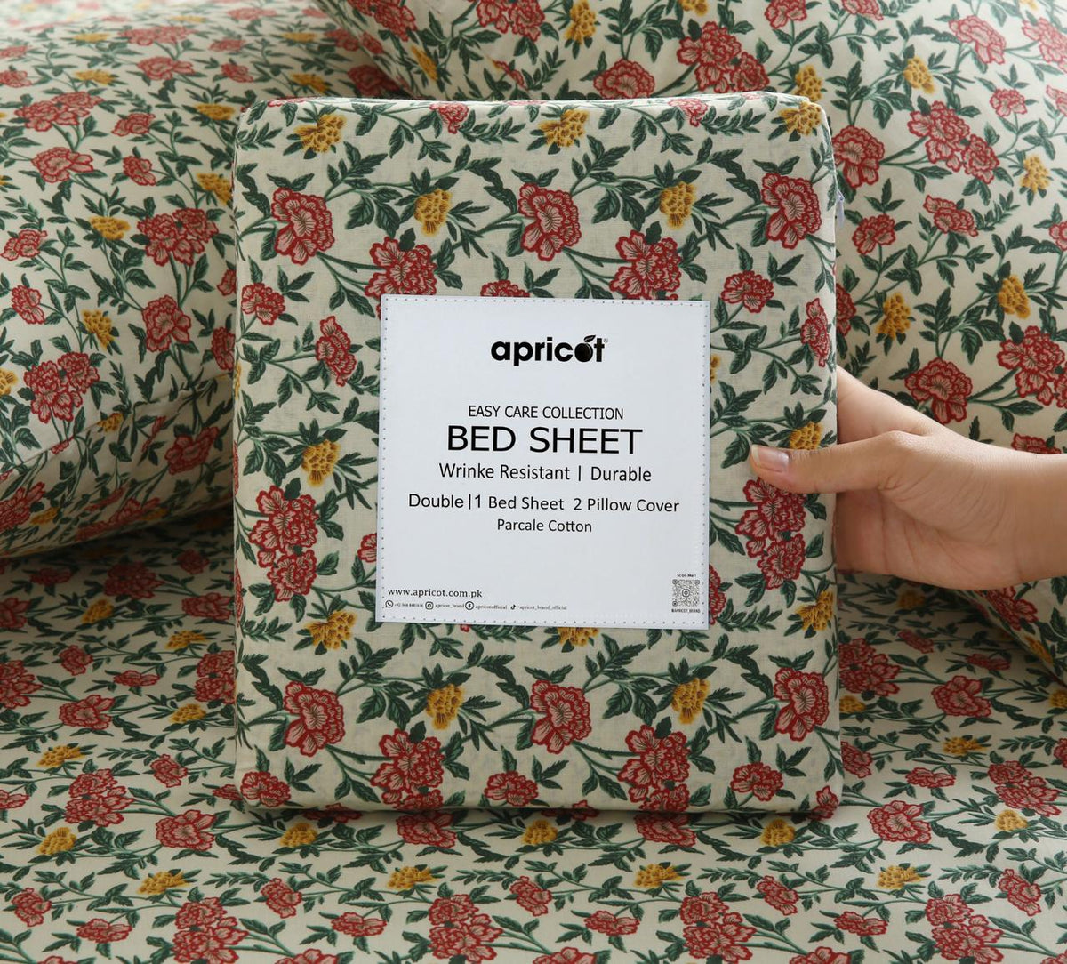 3 PCs Double Bed Sheet With Same Packing- Premium Vector Bed Sheets Apricot