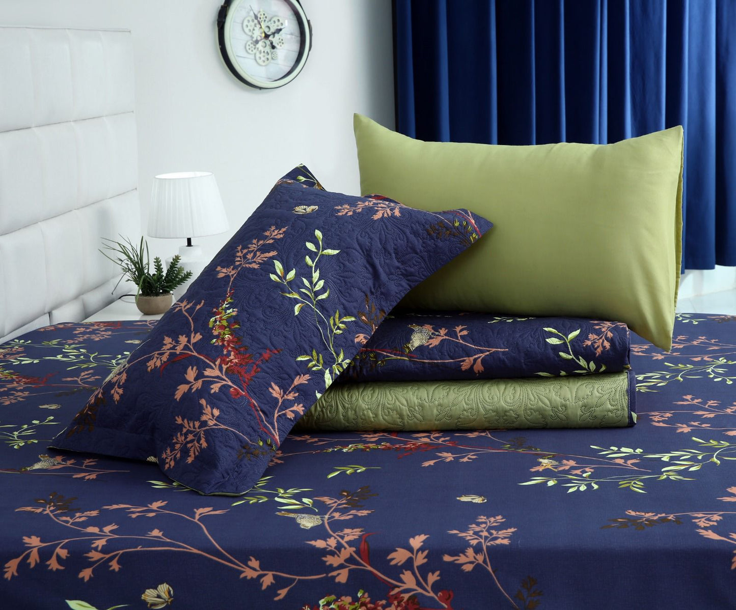 6 PCs Bed Spread Set- Retro Leaf Bed Spread Apricot