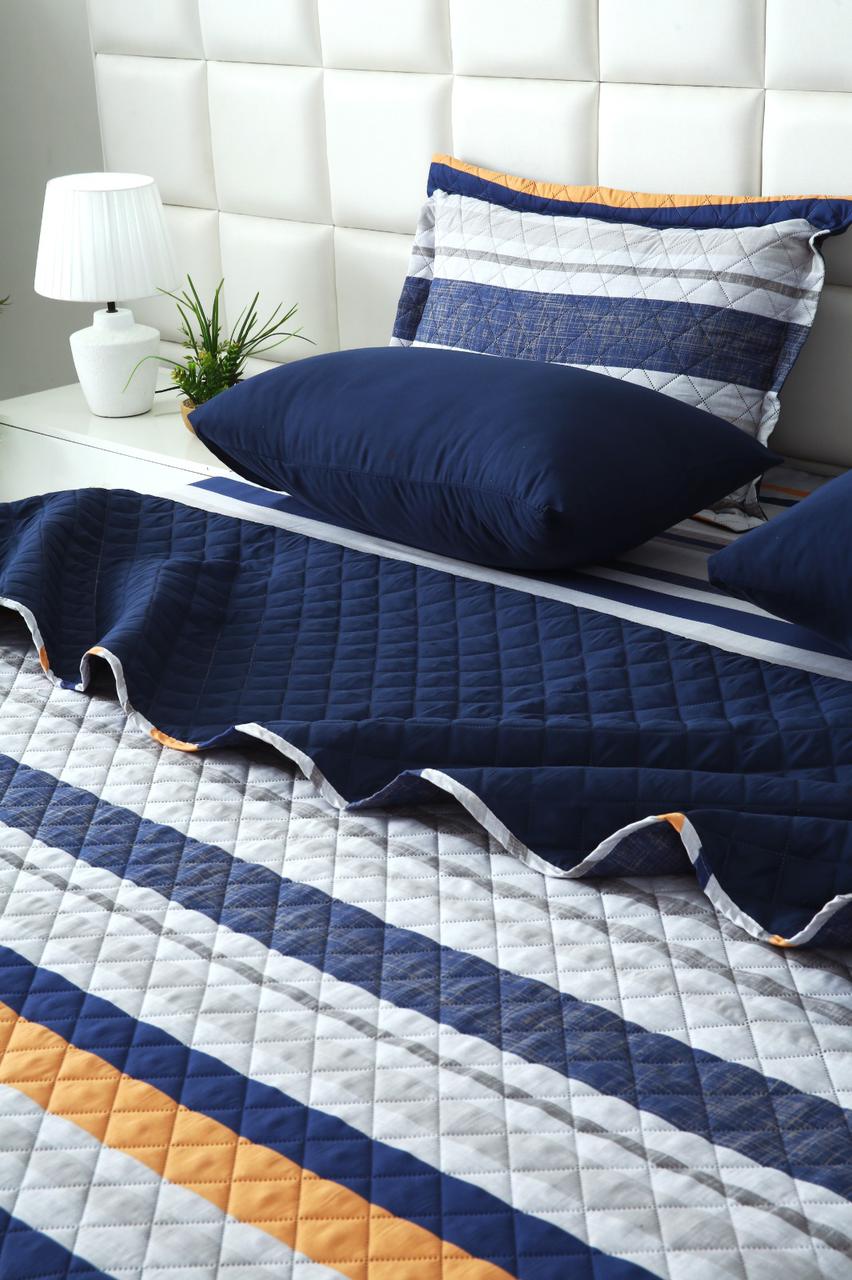 6 PCs Bed Spread Set- Multi Bands Bed Spread Apricot