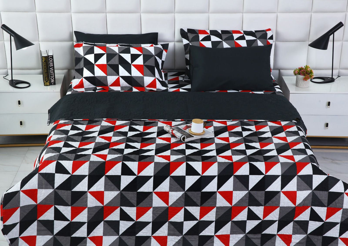 6 PCs Bed Spread Set- Abstract Geometric Bed Spread Apricot