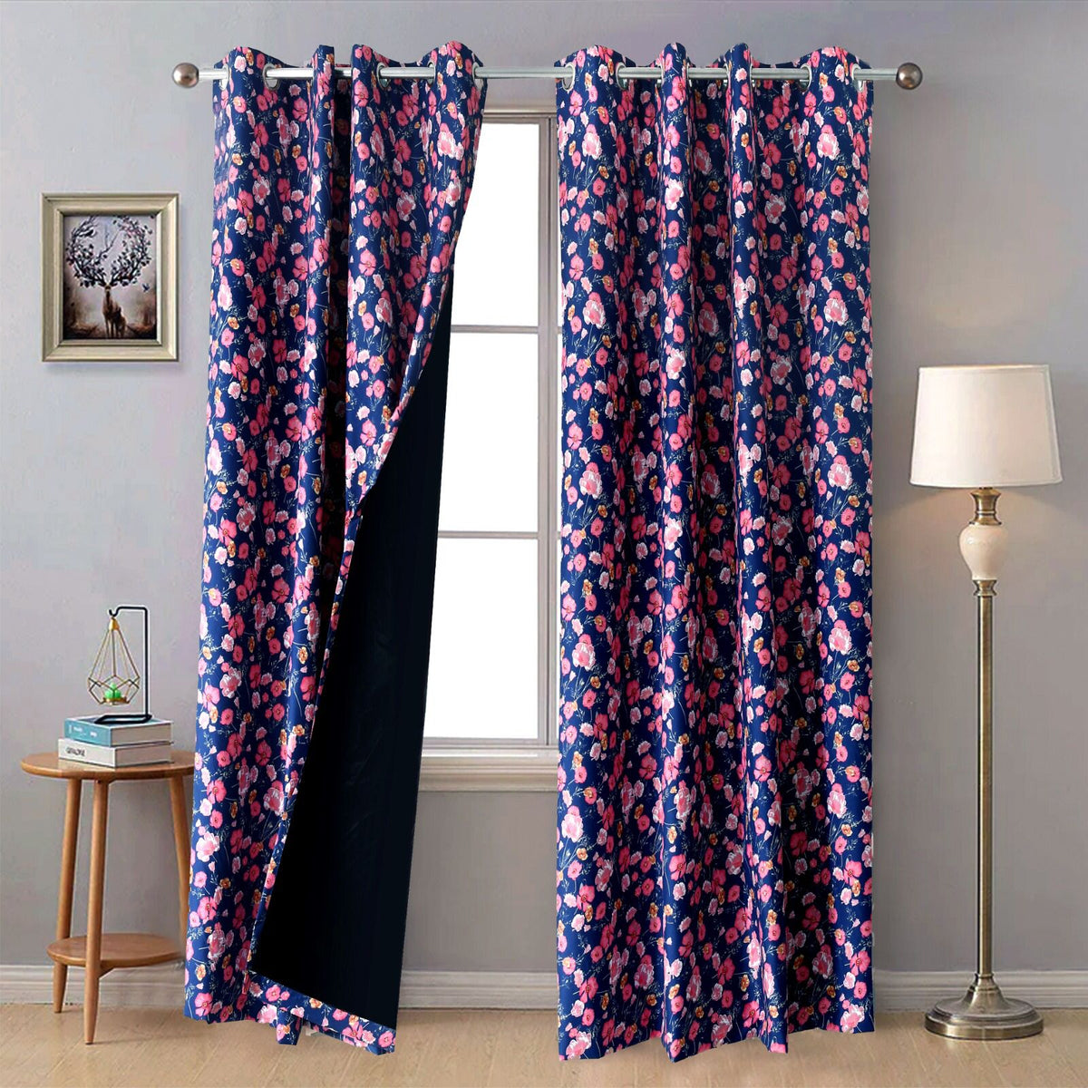2 PCs Blackout Room Curtains- Automen Bloom Curtains Apricot