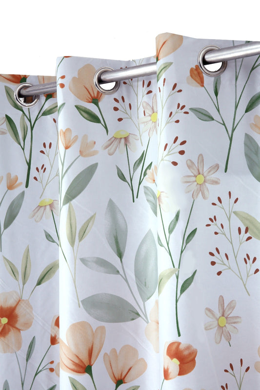 2 PCs Blackout Room Curtains- Orange Flower Curtains Apricot