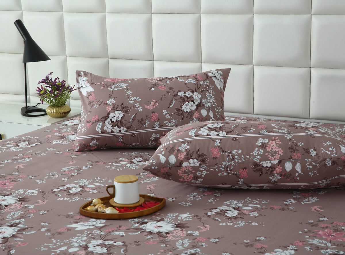 3 PCs Double Bed Sheet With Same Packing- White Nector Bed Sheets Apricot