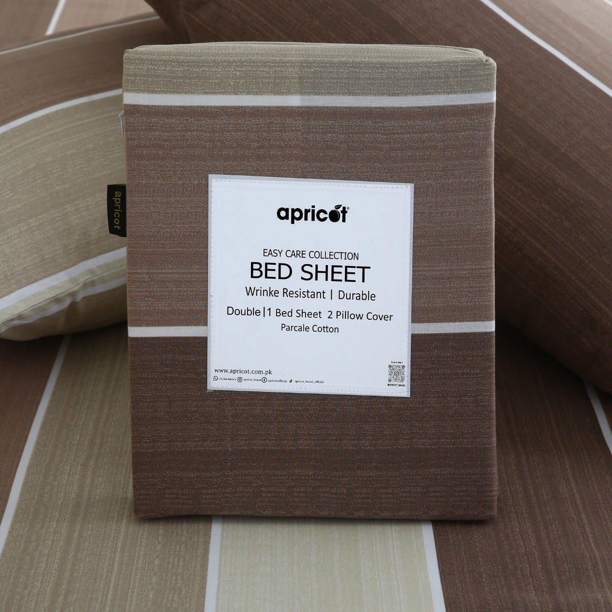 3 PCs Double Bed Sheet With Same Packing- Nordic Brown Bed Sheets Apricot