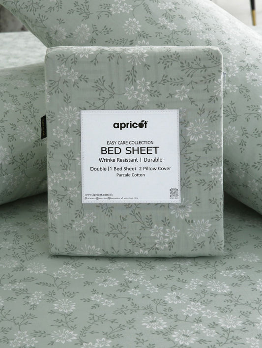 3 PCs Double Bed Sheet With Same Packing- Moroccan Mint Bed Sheets Apricot