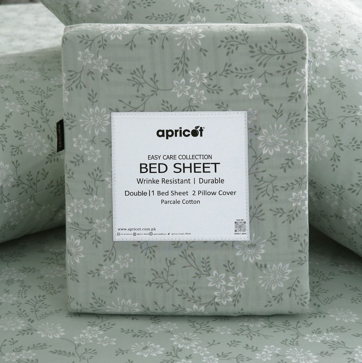 3 PCs Double Bed Sheet With Same Packing- Moroccan Mint Bed Sheets Apricot