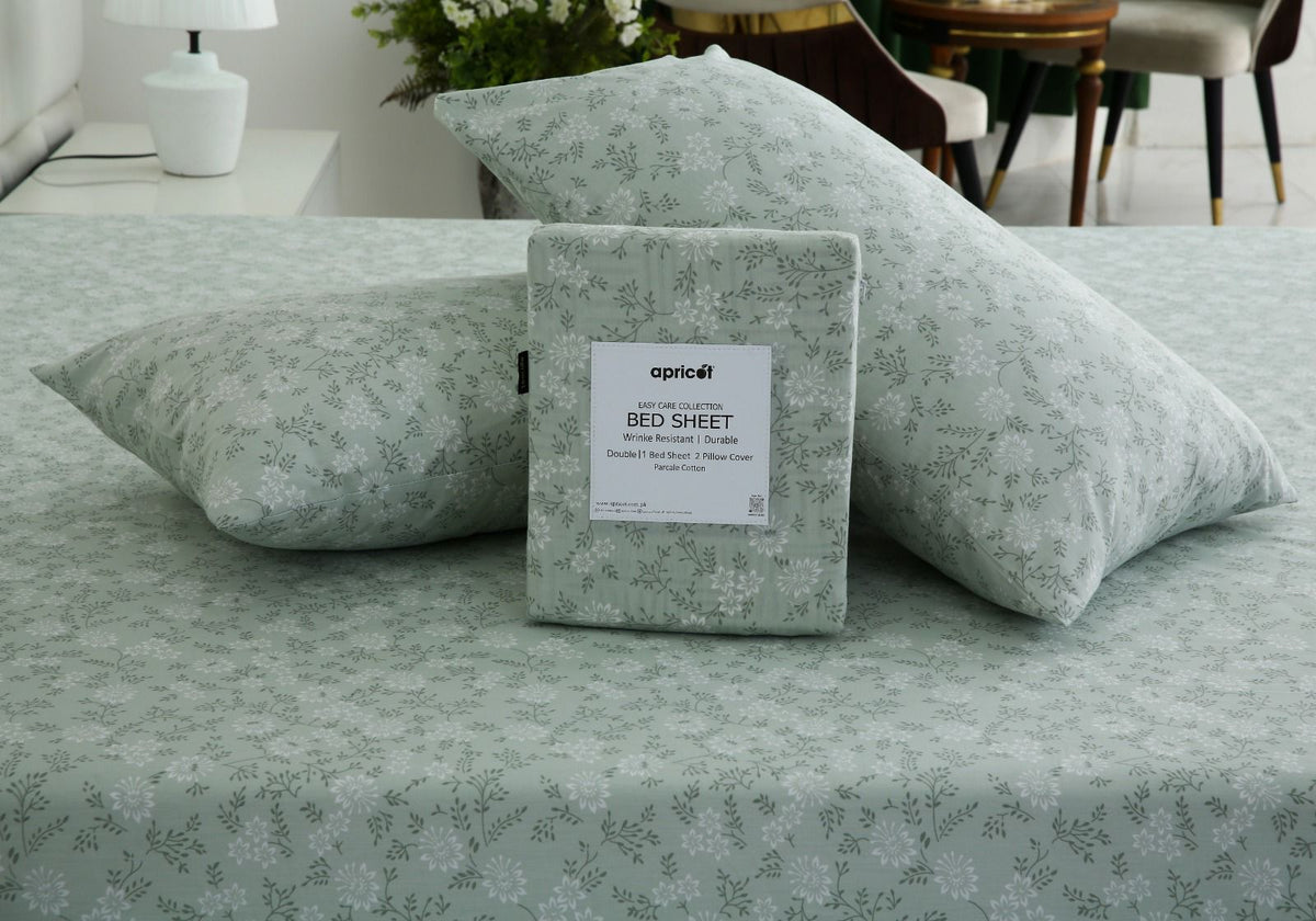 3 PCs Double Bed Sheet With Same Packing- Moroccan Mint Bed Sheets Apricot