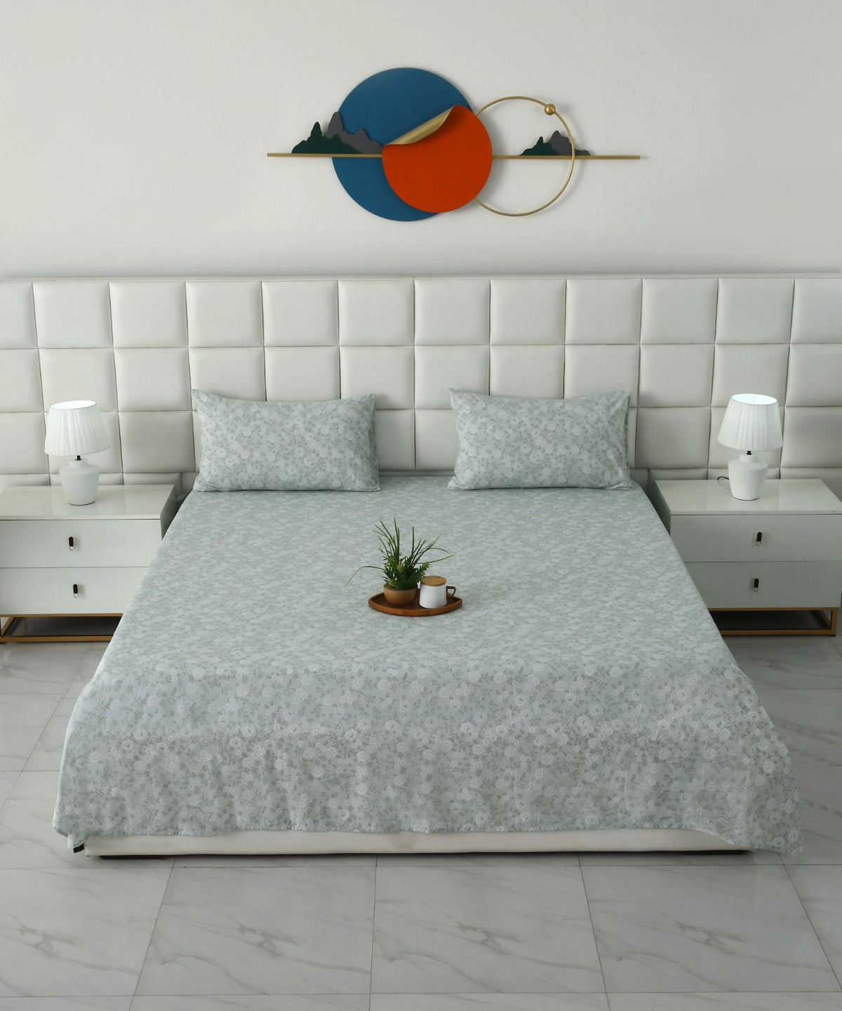 3 PCs Double Bed Sheet With Same Packing- Moroccan Mint Bed Sheets Apricot