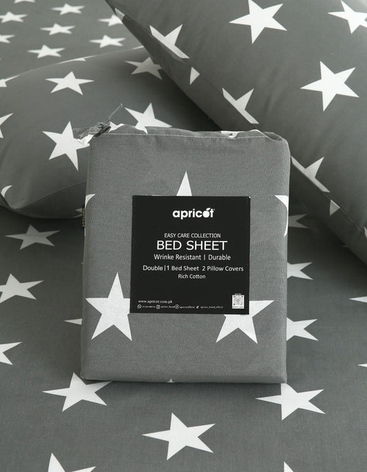 3 PCs Double Bed Sheet With Same Packing- Stars Bed Sheets Apricot