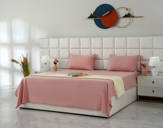 3 PCs Double Bed Sheet- Rose Bed Sheets Apricot