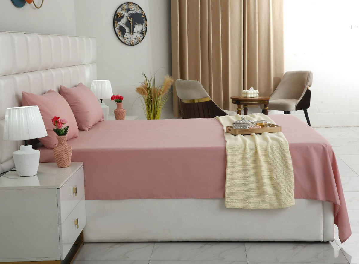 3 PCs Double Bed Sheet- Rose Bed Sheets Apricot