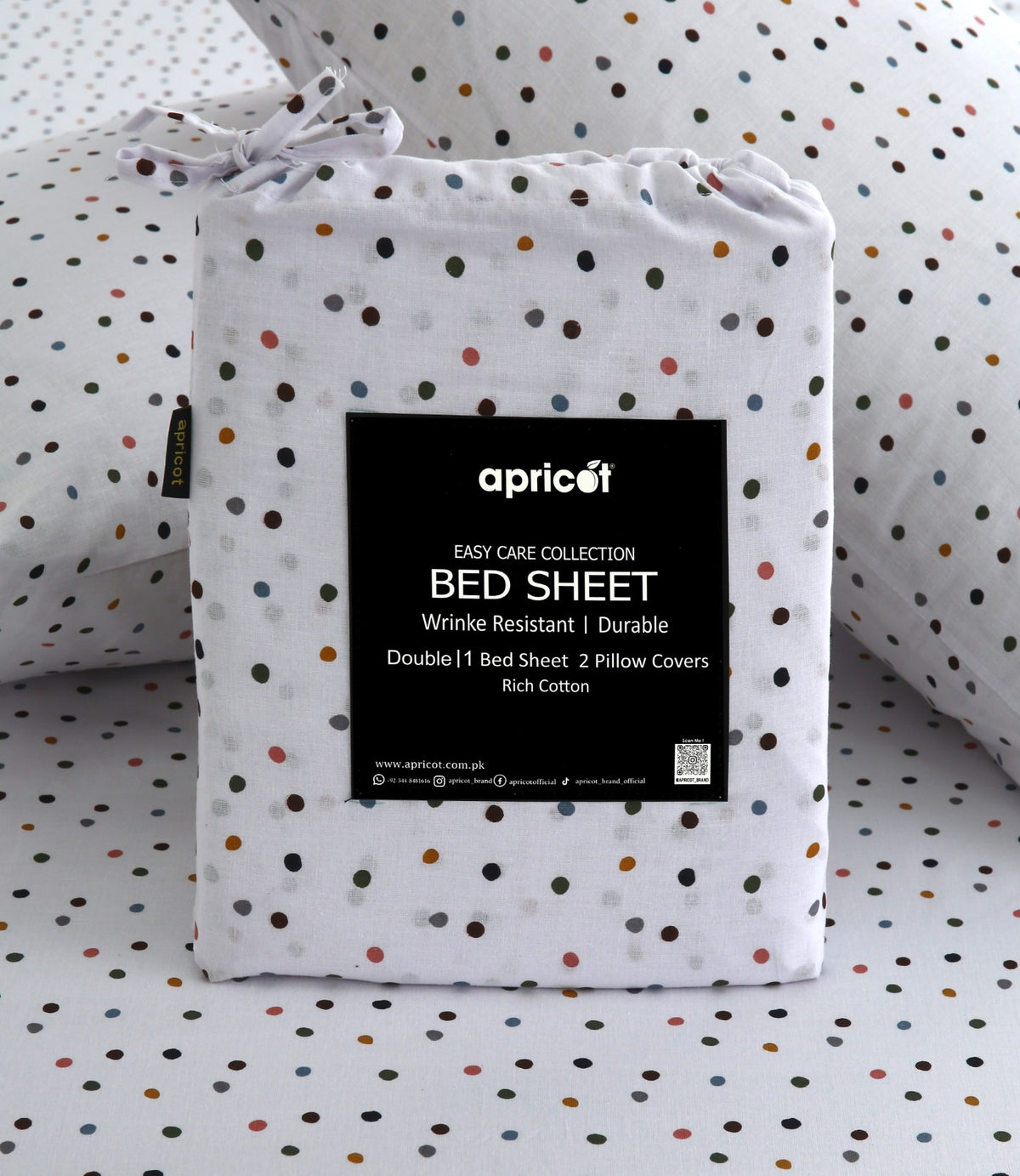 3 PCs Double Bed Sheet With Same Packing- Multi Polka Bed Sheets Apricot