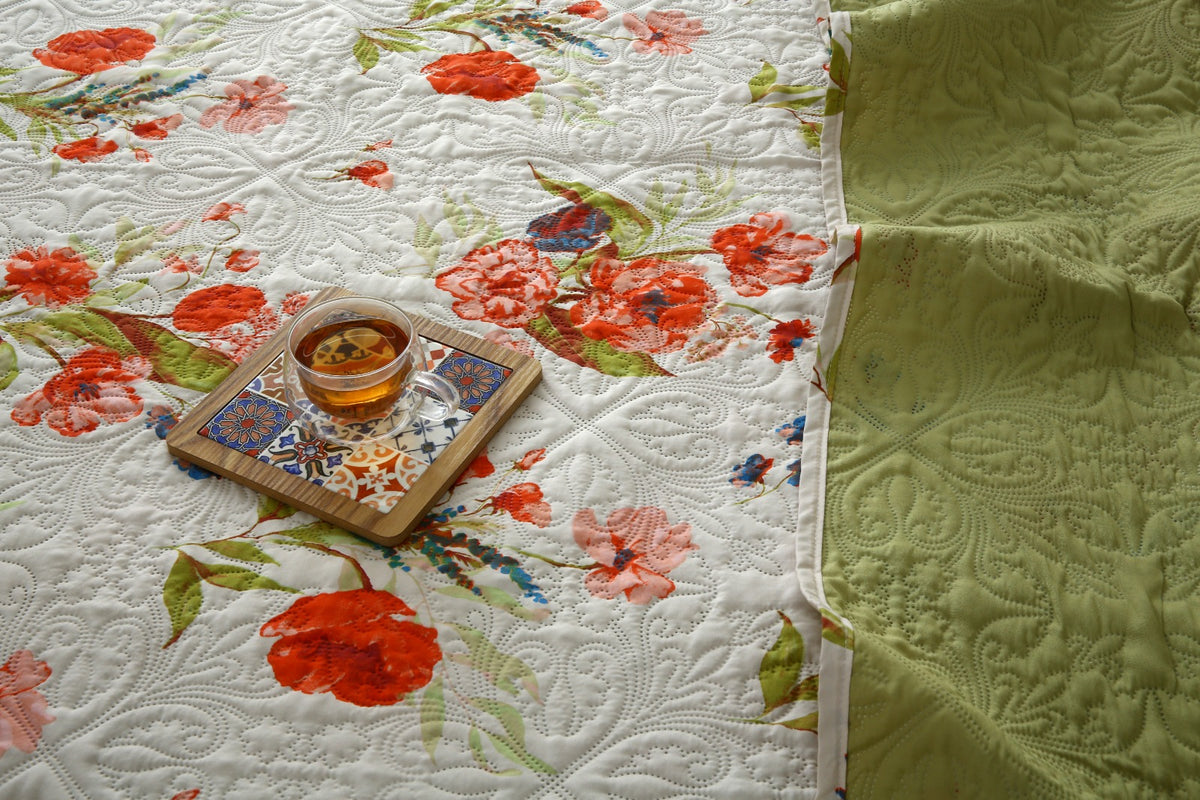 6 PCs Bed Spread Set- Cosmic Bloom Bed Spread Apricot