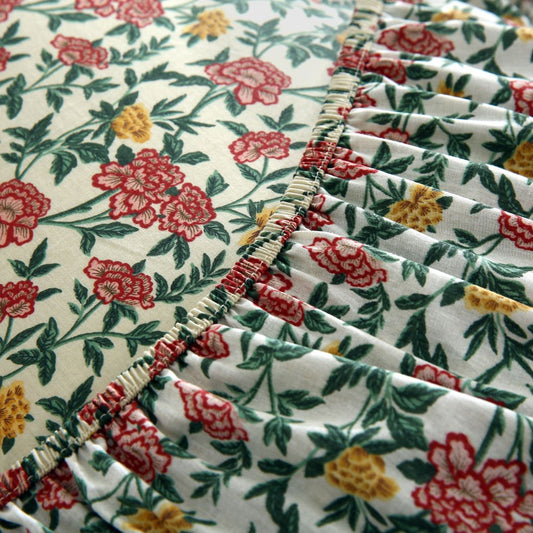 Percale Cotton Fitted Bed Sheet- Ivory Garden