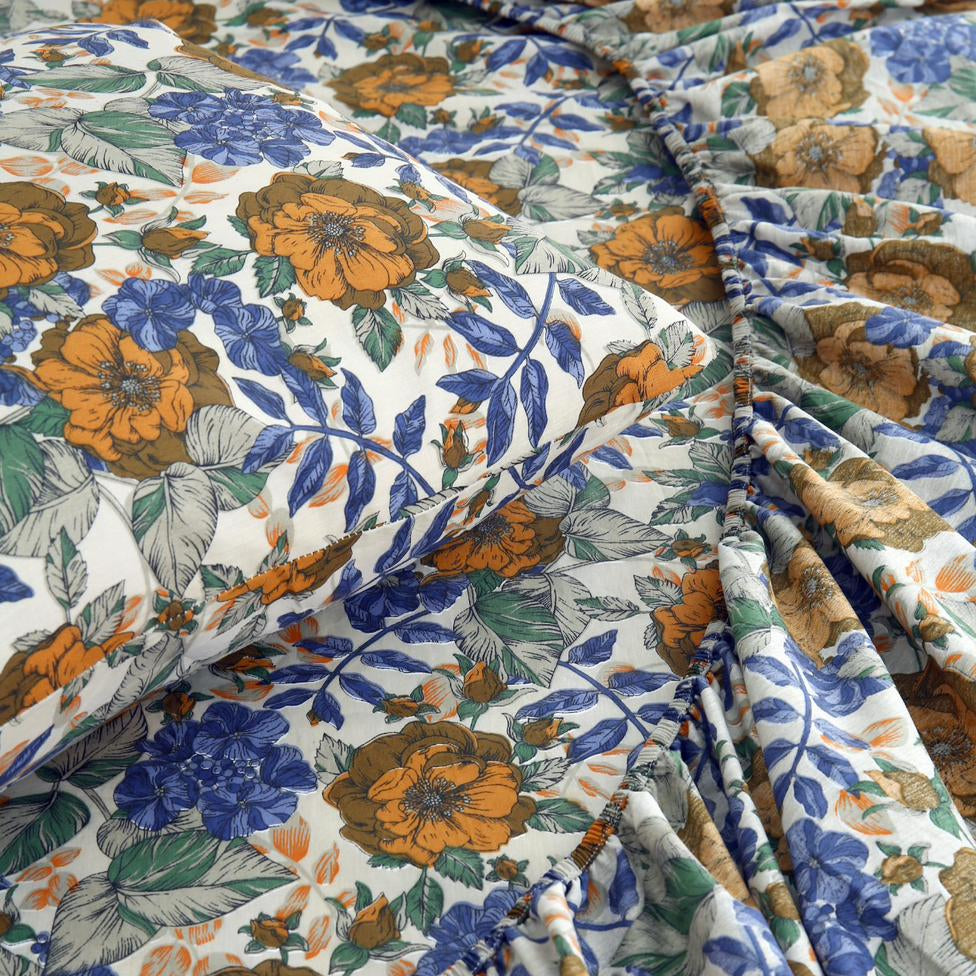 Percale Cotton Fitted Bed Sheet- Amber Azure