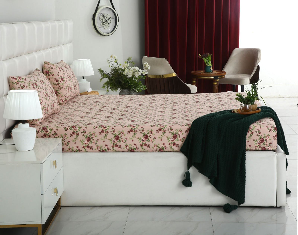 Percale Fitted Bed Sheet- Vintage Rose Fitted Sheets Apricot