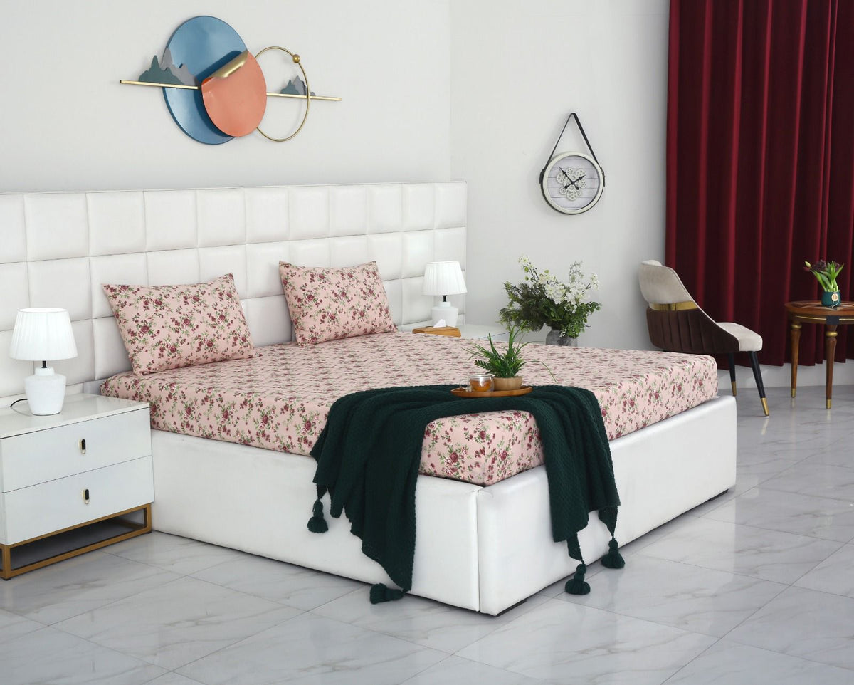 Percale Fitted Bed Sheet- Vintage Rose Fitted Sheets Apricot