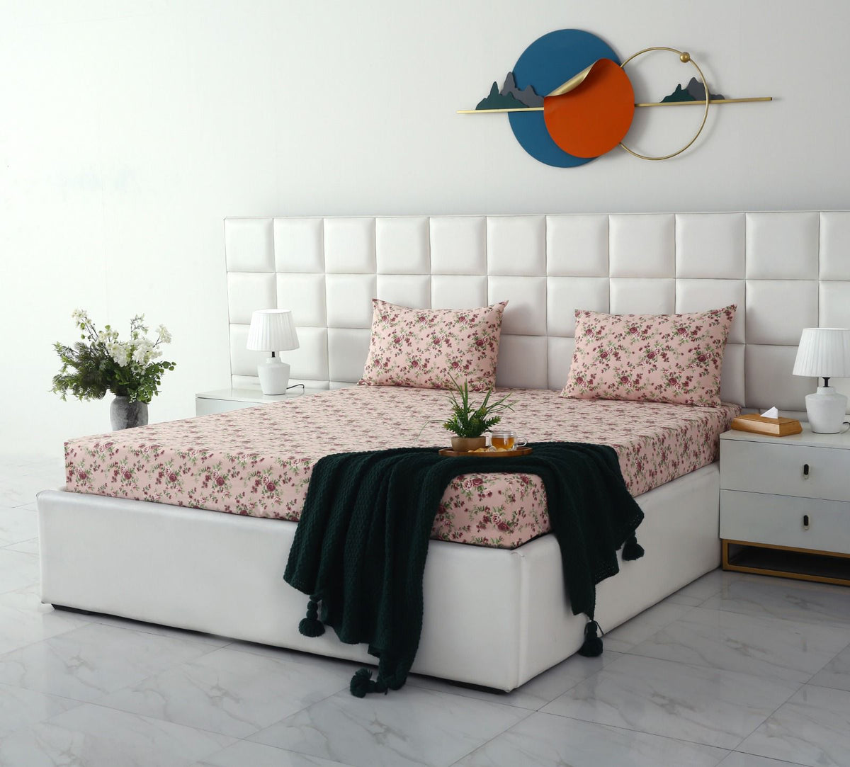 Percale Fitted Bed Sheet- Vintage Rose Fitted Sheets Apricot