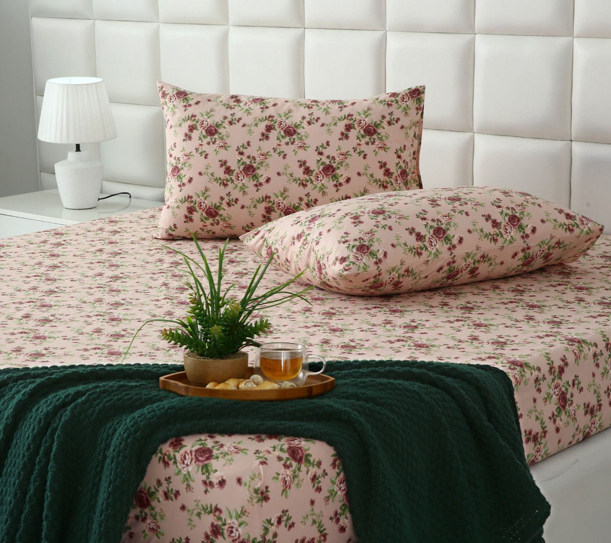 Percale Fitted Bed Sheet- Vintage Rose Fitted Sheets Apricot