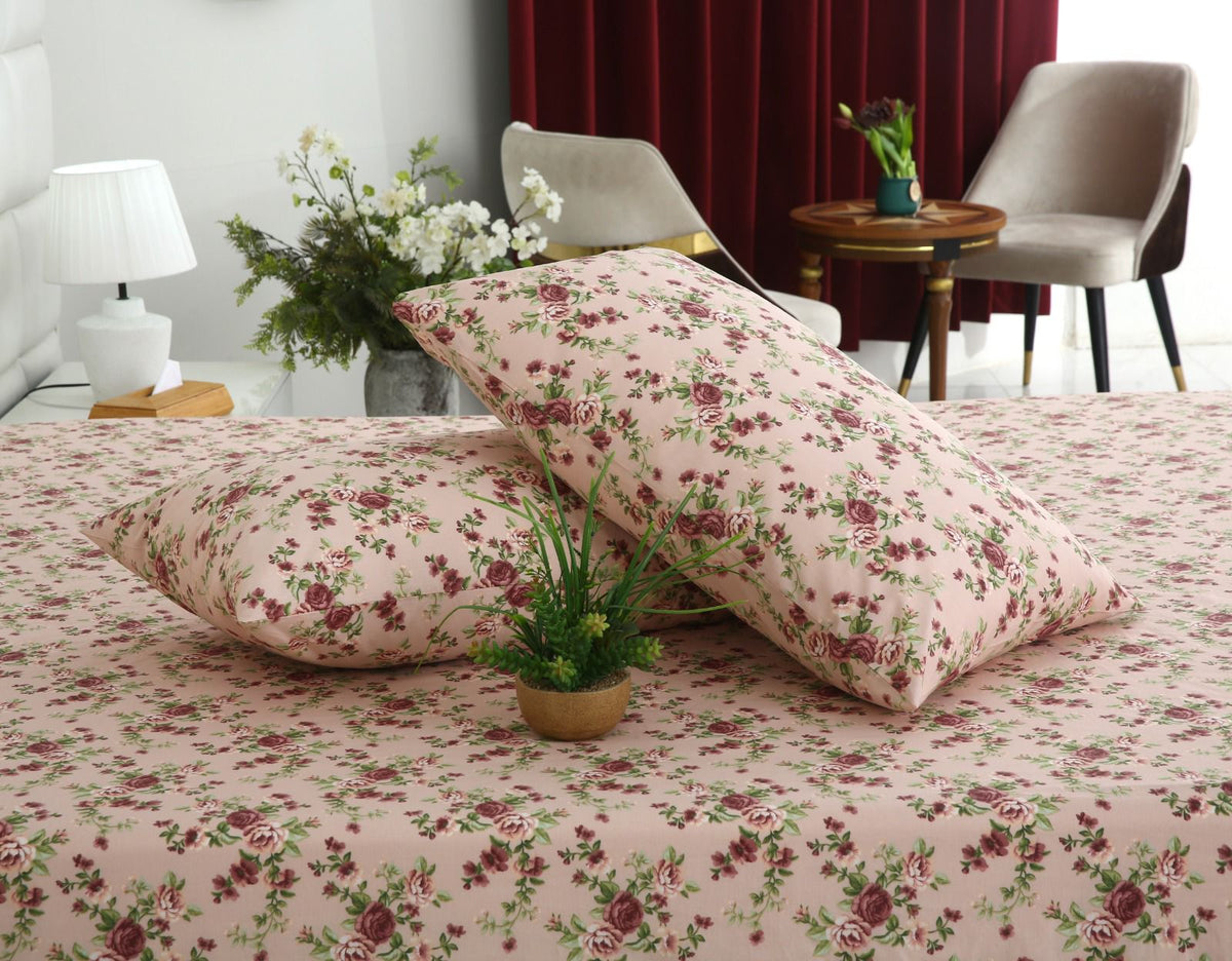 Percale Fitted Bed Sheet- Vintage Rose Fitted Sheets Apricot