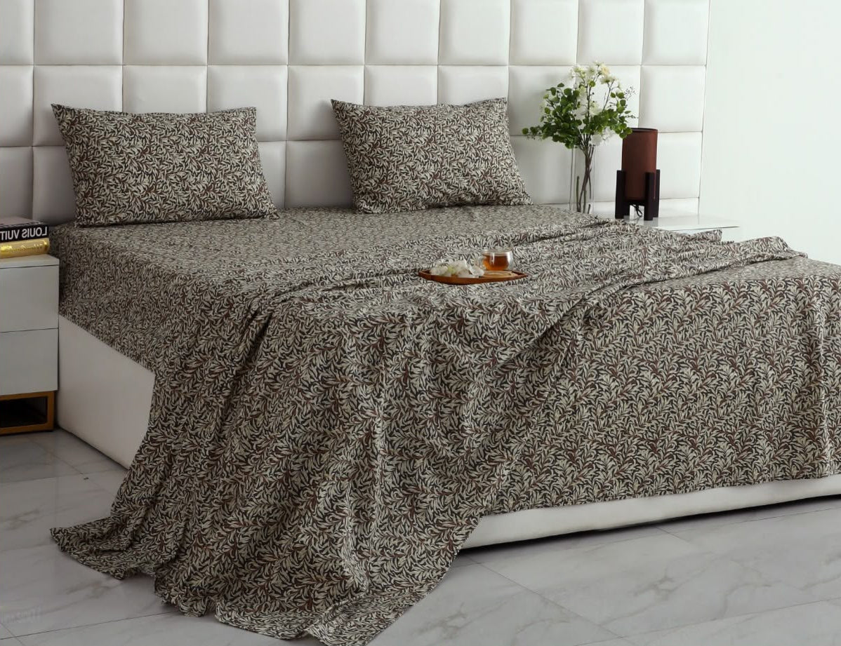 3 PCs Double Bed Sheet With Same Packing- Brown Hawaii BED SHEET Apricot
