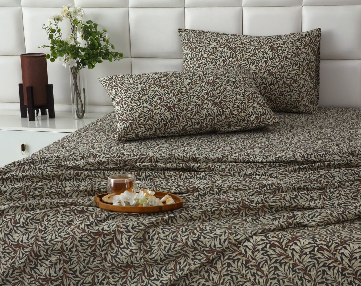 3 PCs Double Bed Sheet With Same Packing- Brown Hawaii BED SHEET Apricot
