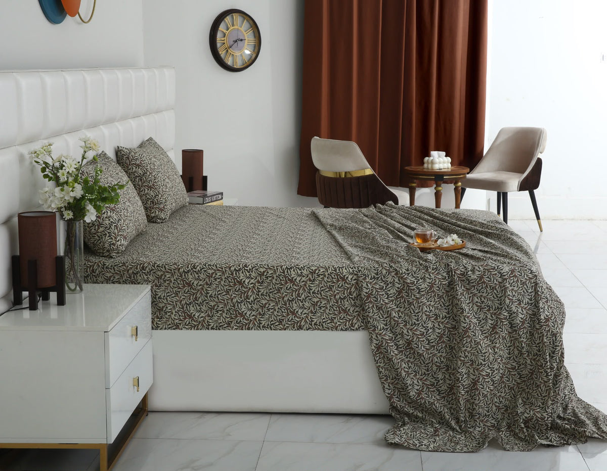 3 PCs Double Bed Sheet With Same Packing- Brown Hawaii BED SHEET Apricot