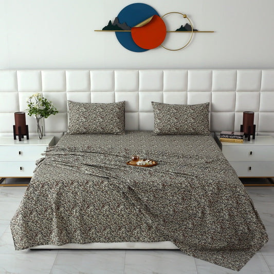 3 PCs Double Bed Sheet With Same Packing- Brown Hawaii BED SHEET Apricot