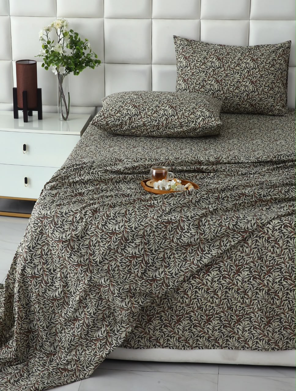 3 PCs Double Bed Sheet With Same Packing- Brown Hawaii BED SHEET Apricot