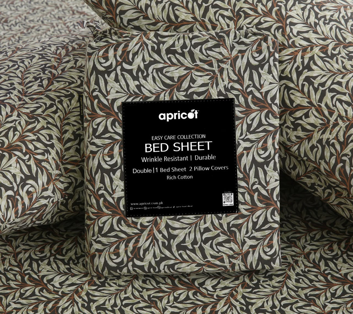 3 PCs Double Bed Sheet With Same Packing- Brown Hawaii BED SHEET Apricot