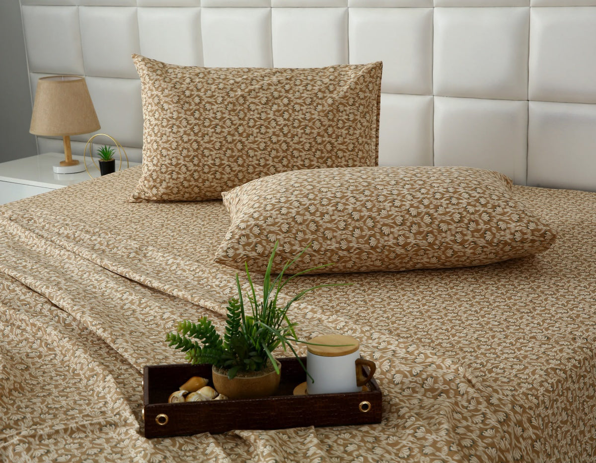 3 PCs Double Bed Sheet With Same Packing- Ecru BED SHEET Apricot