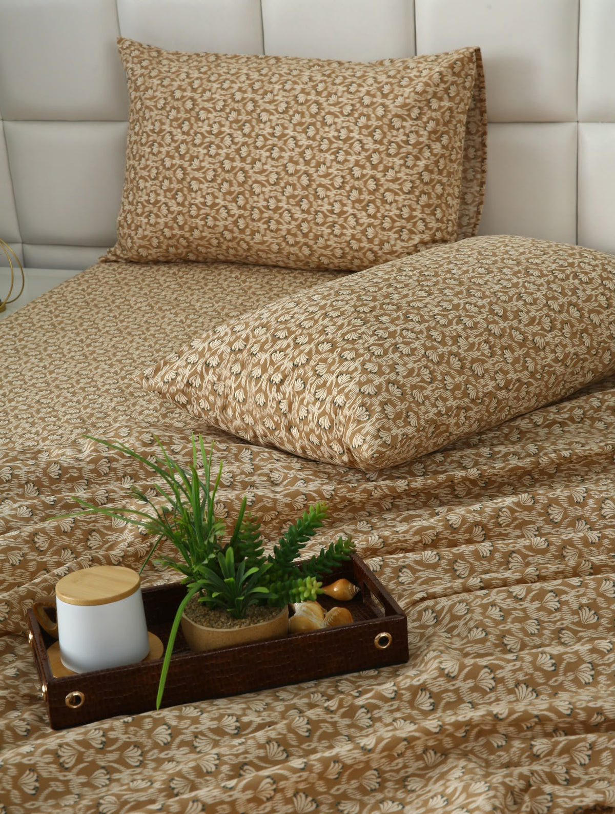 3 PCs Double Bed Sheet With Same Packing- Ecru BED SHEET Apricot