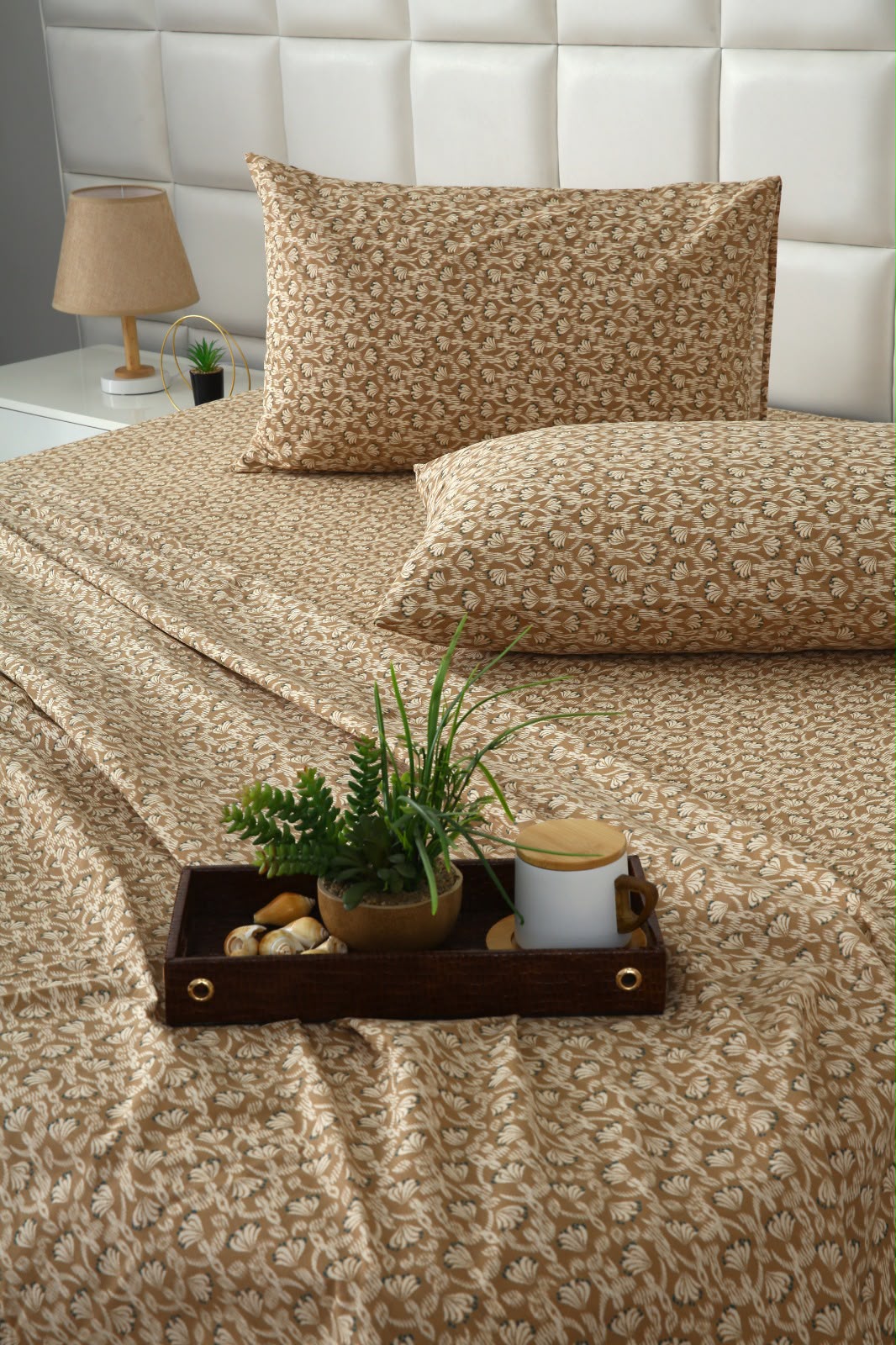 3 PCs Double Bed Sheet With Same Packing- Ecru BED SHEET Apricot