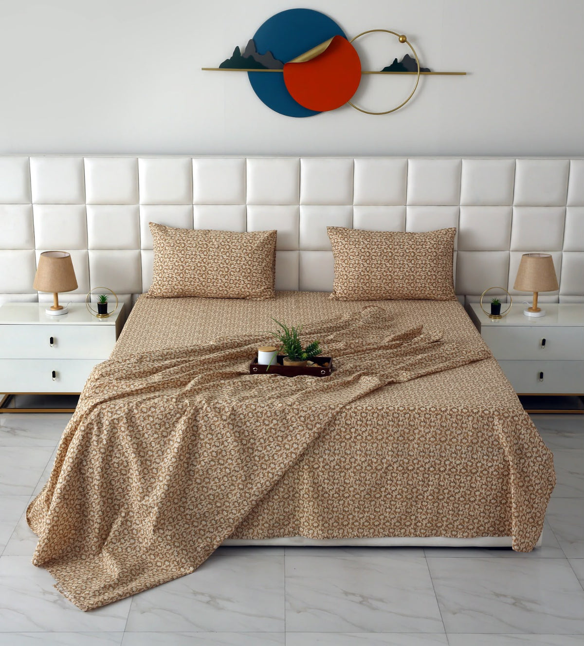 3 PCs Double Bed Sheet With Same Packing- Ecru BED SHEET Apricot