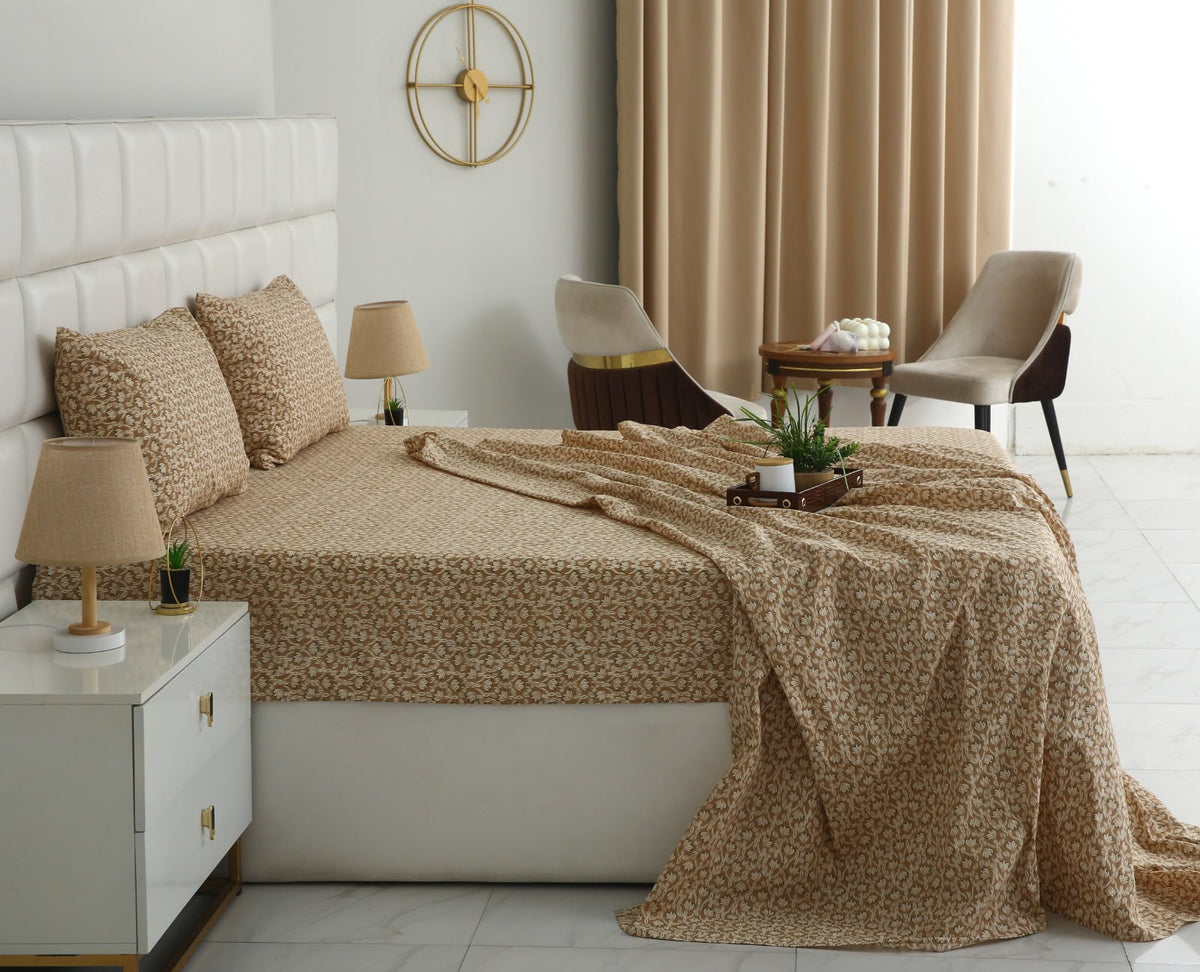 3 PCs Double Bed Sheet With Same Packing- Ecru BED SHEET Apricot
