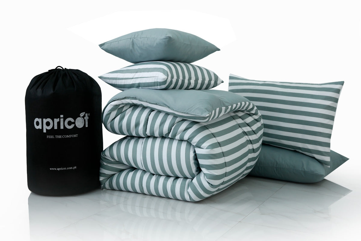 8 PCs Winter Razai Set- Grey Stripes Comforters Apricot