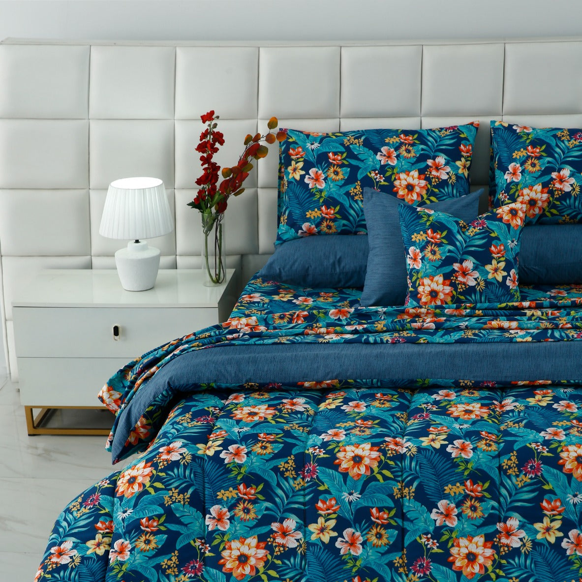8 PCs Premium Winter Razai Set- Tropical Tide Comforters Apricot