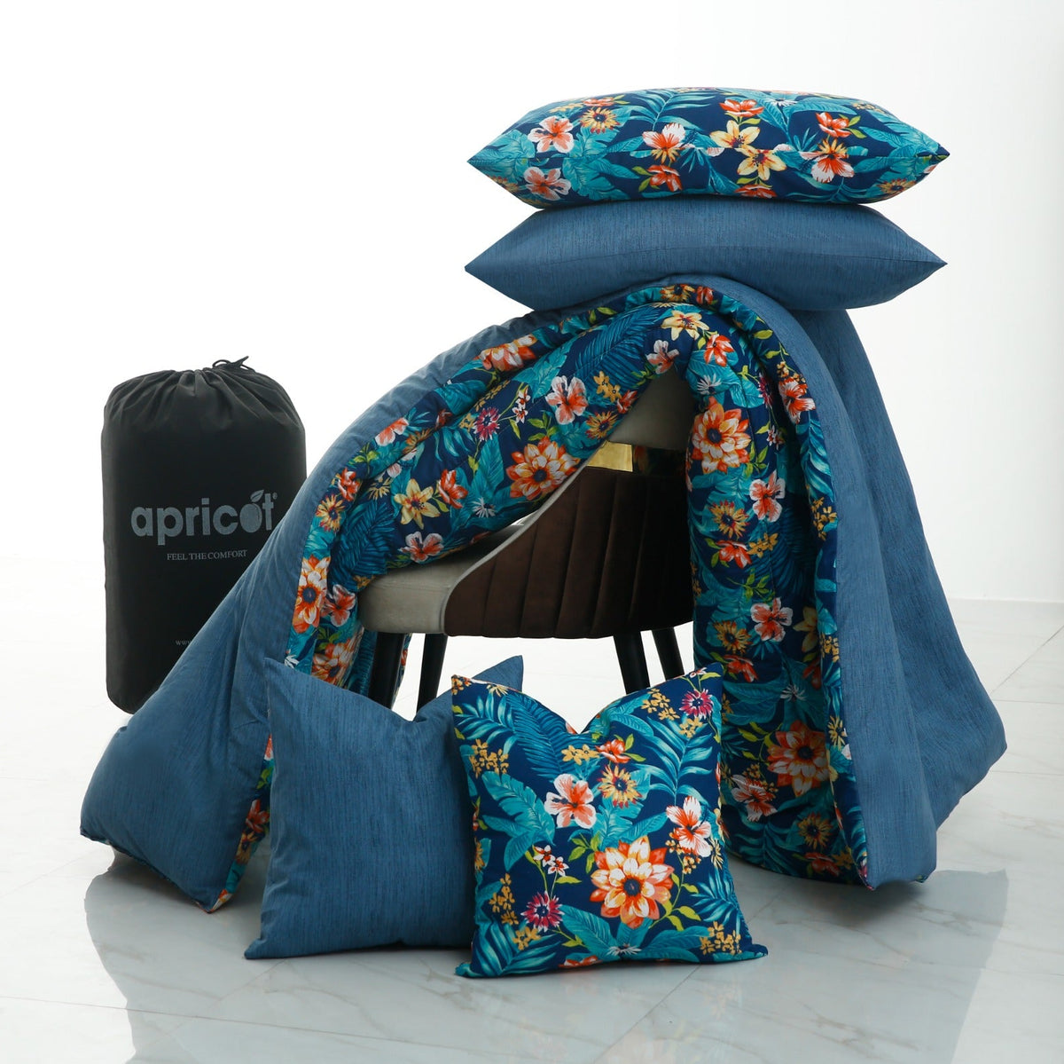 8 PCs Premium Winter Razai Set- Tropical Tide Comforters Apricot