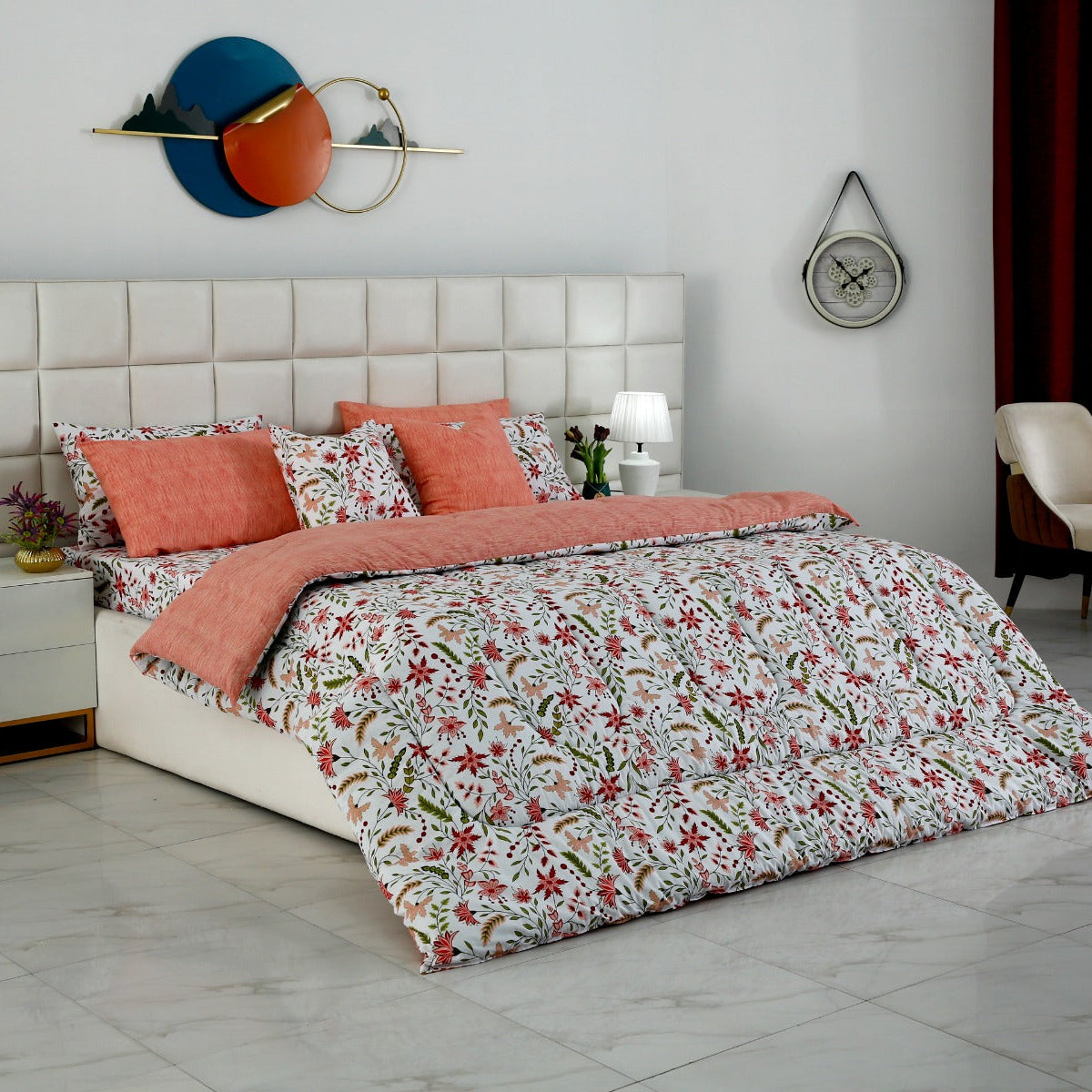 8 PCs Premium Winter Razai Set- Autumn Petals Comforters Apricot