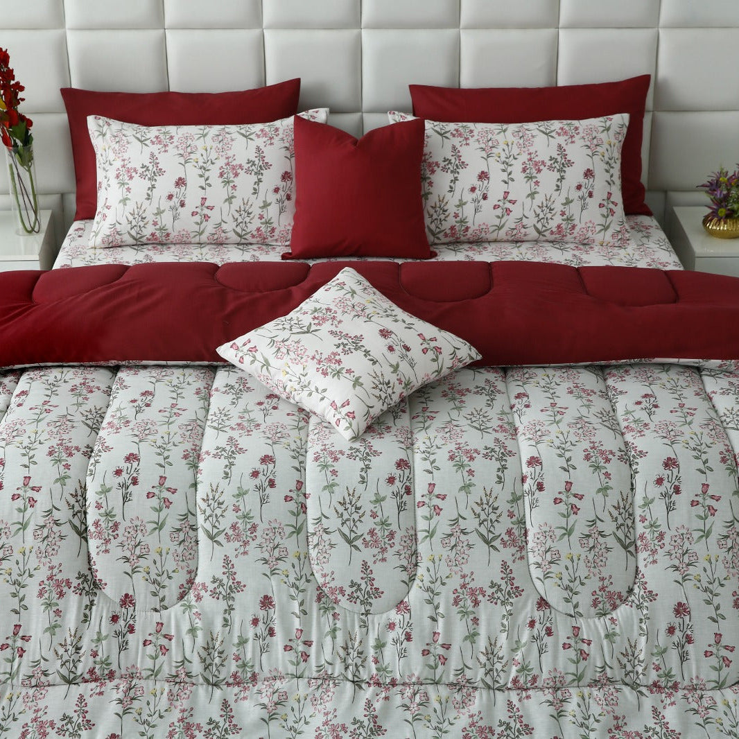 8 PCs Premium Winter Razai Set- Ruby Meadow Comforters Apricot