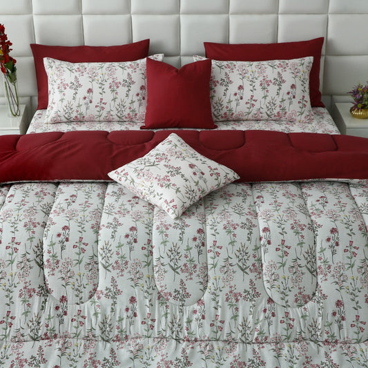 8 PCs Premium Winter Razai Set- Ruby Meadow Comforters Apricot