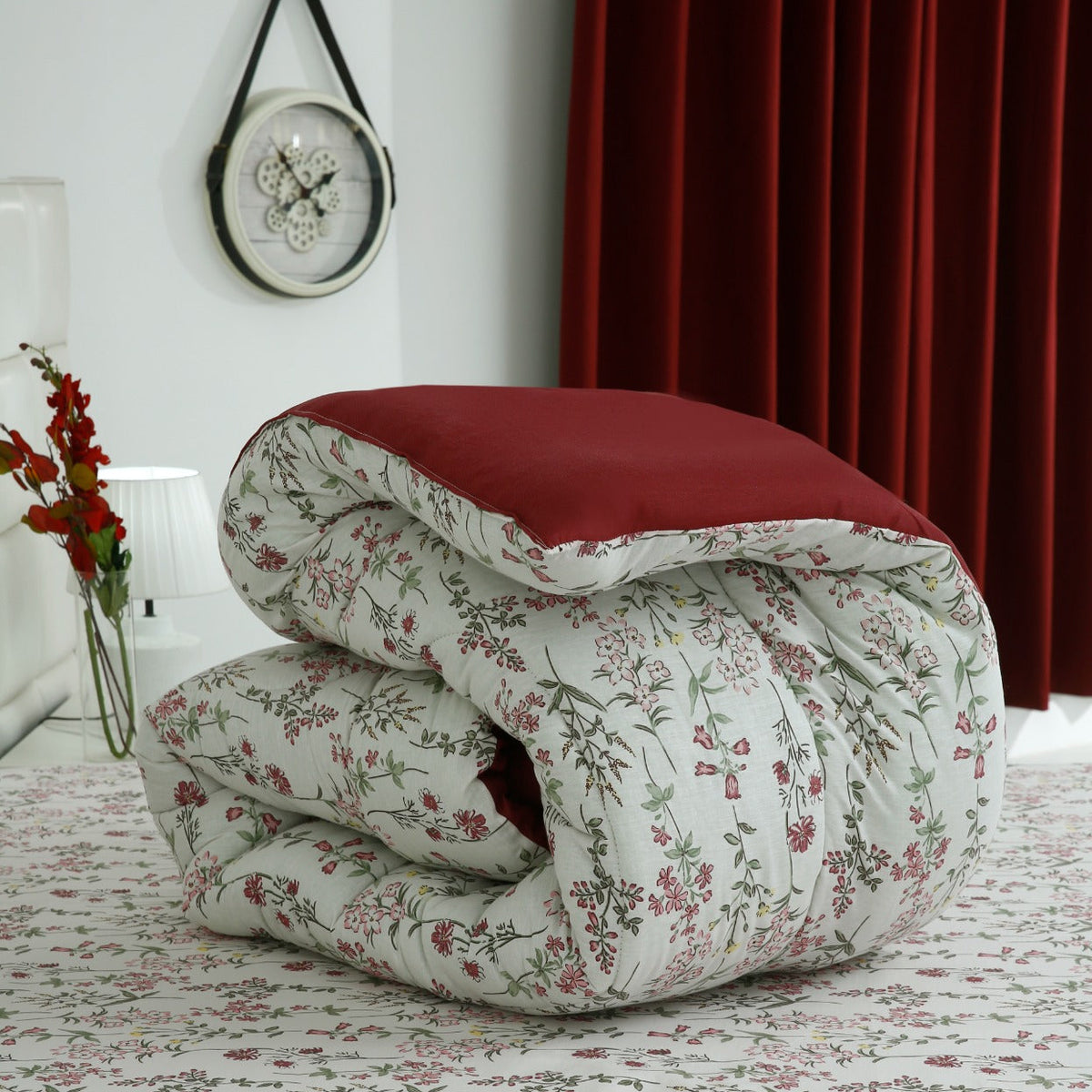 8 PCs Premium Winter Razai Set- Ruby Meadow Comforters Apricot