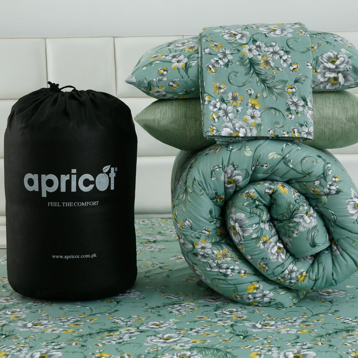 8 PCs Premium Winter Razai Set- Sage Blossom Comforters Apricot