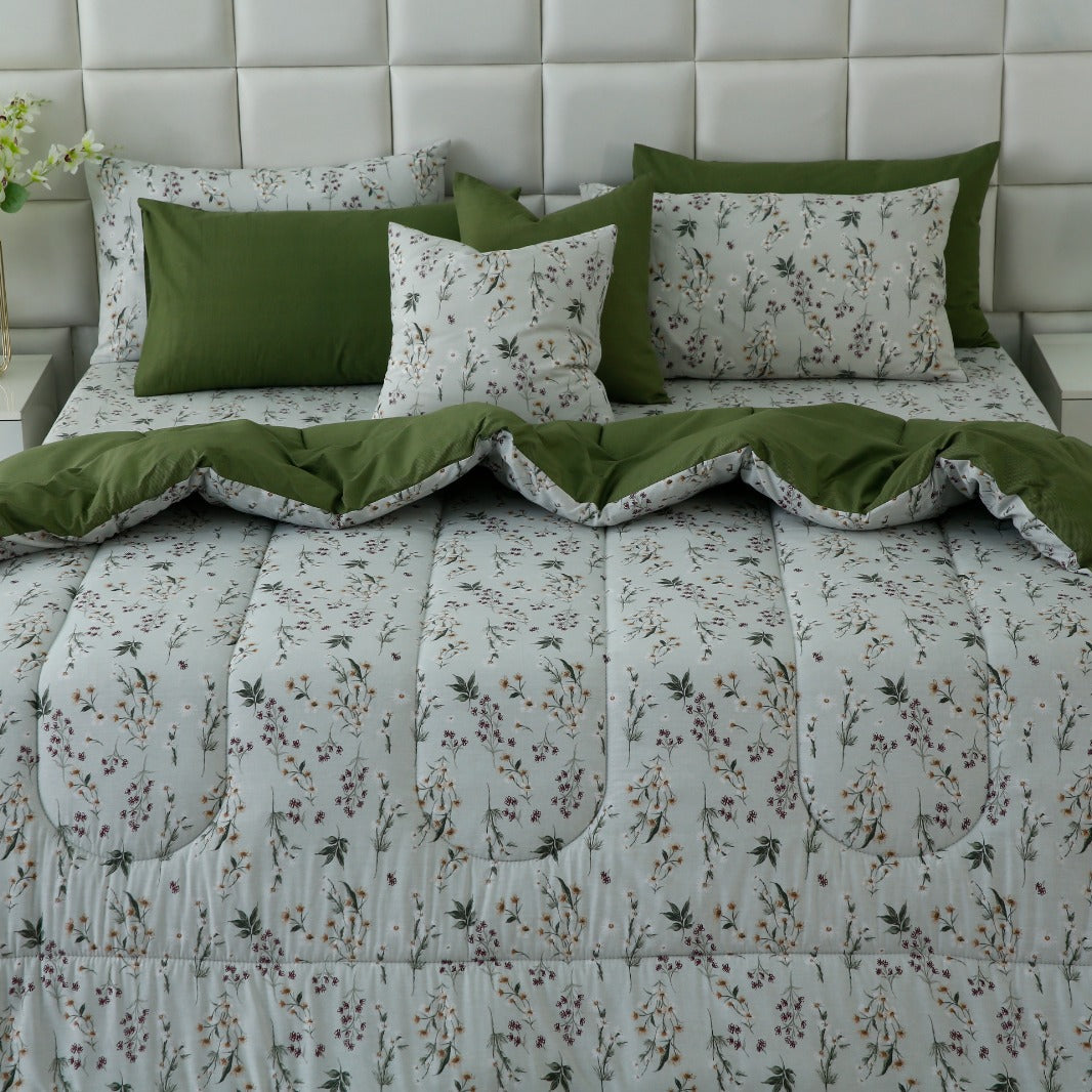 8 PCs Premium Winter Razai Set- Willow Mist Comforters Apricot