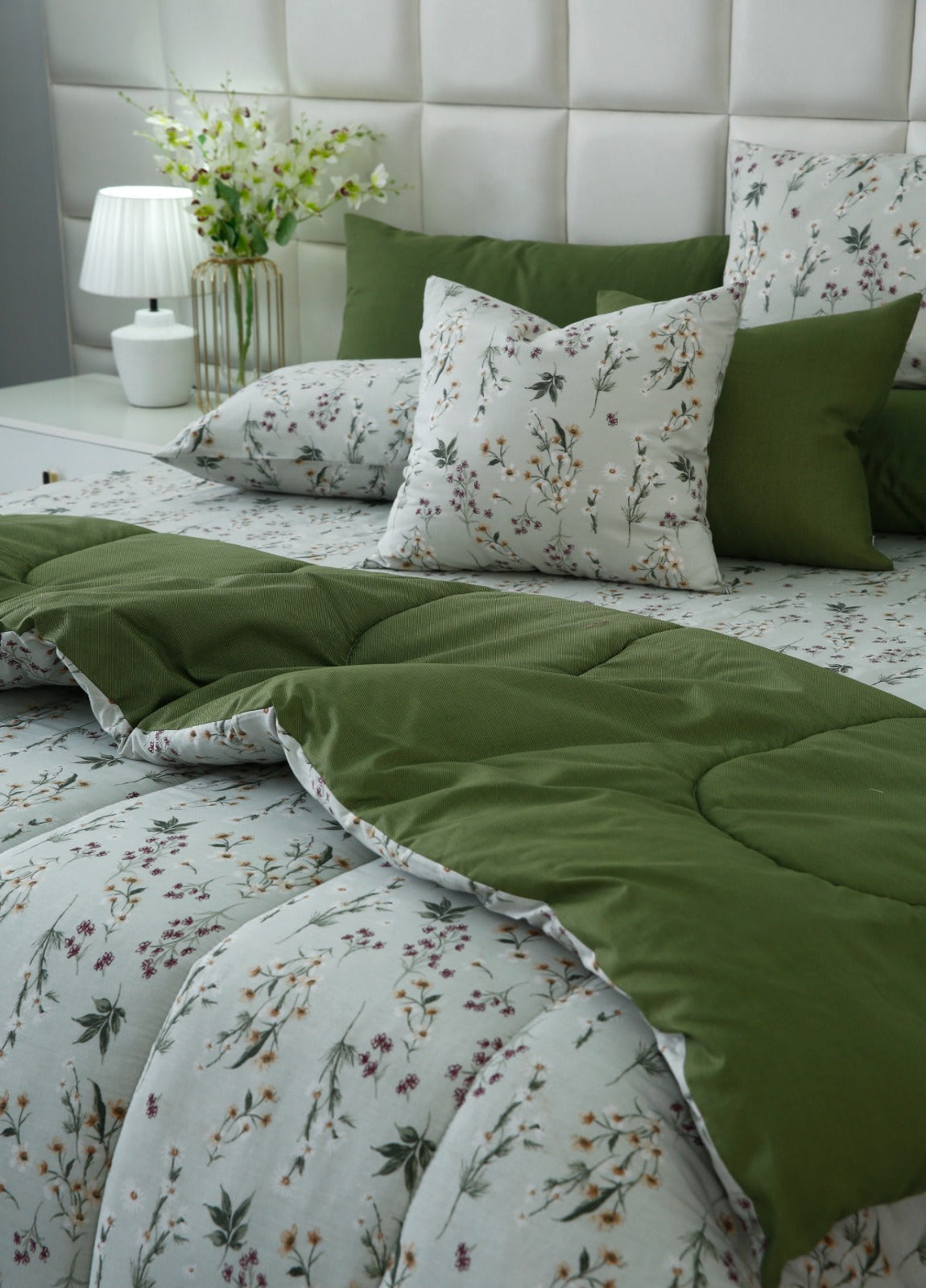 8 PCs Premium Winter Razai Set- Willow Mist Comforters Apricot