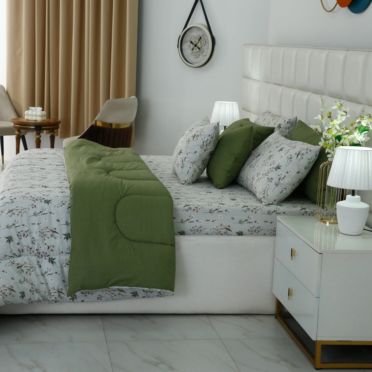 8 PCs Premium Winter Razai Set- Willow Mist Comforters Apricot